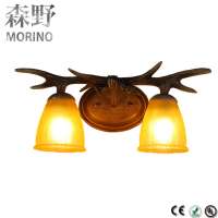 Resin antlers wall lamp retro rural corridor double-head restaurant bar bedroom wall lamp